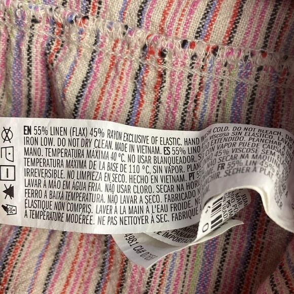 Forever 21 Striped One Shoulder Linen Blend Tiered Pink Striped Mini Dress M - Picture 8 of 8